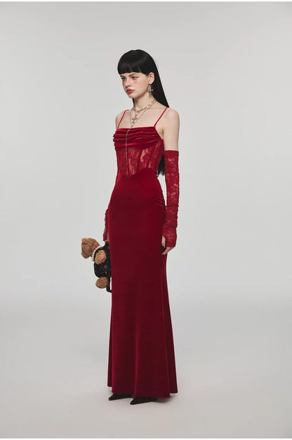 Mermaid Strap Long Velvet Bodycon Dress