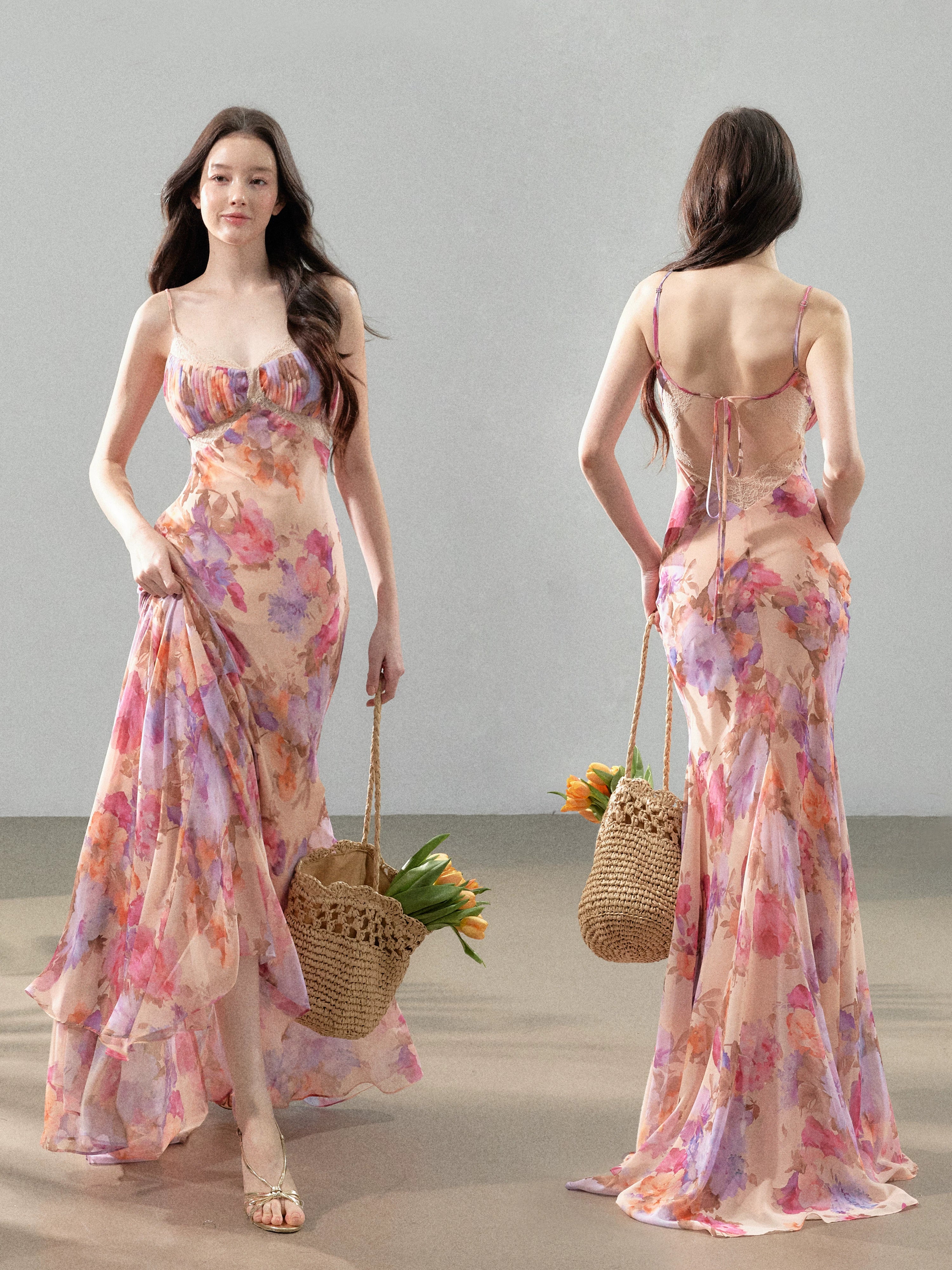 Printed Chiffon Fishtail Dress