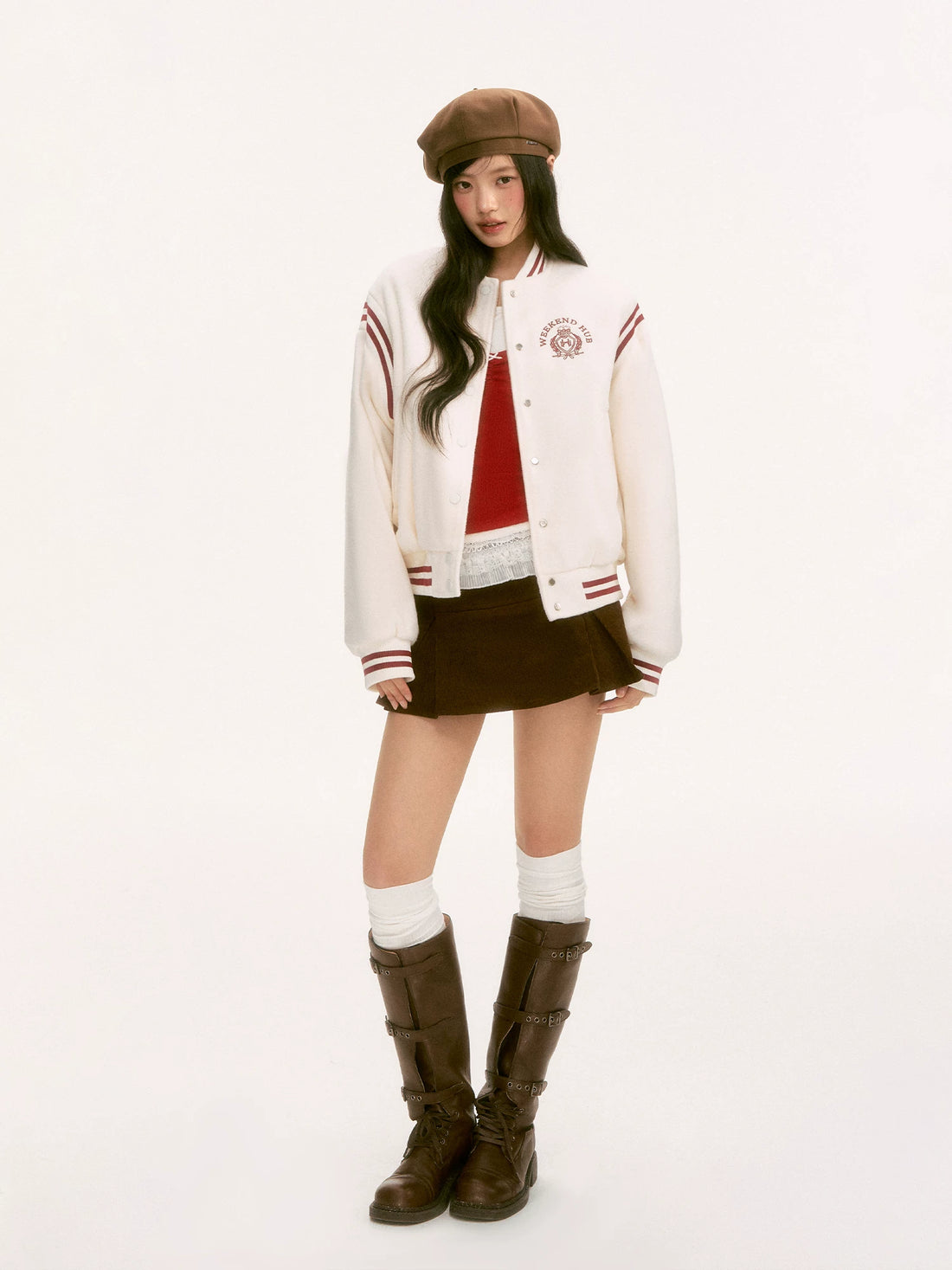 White Contrast Varsity Jacket