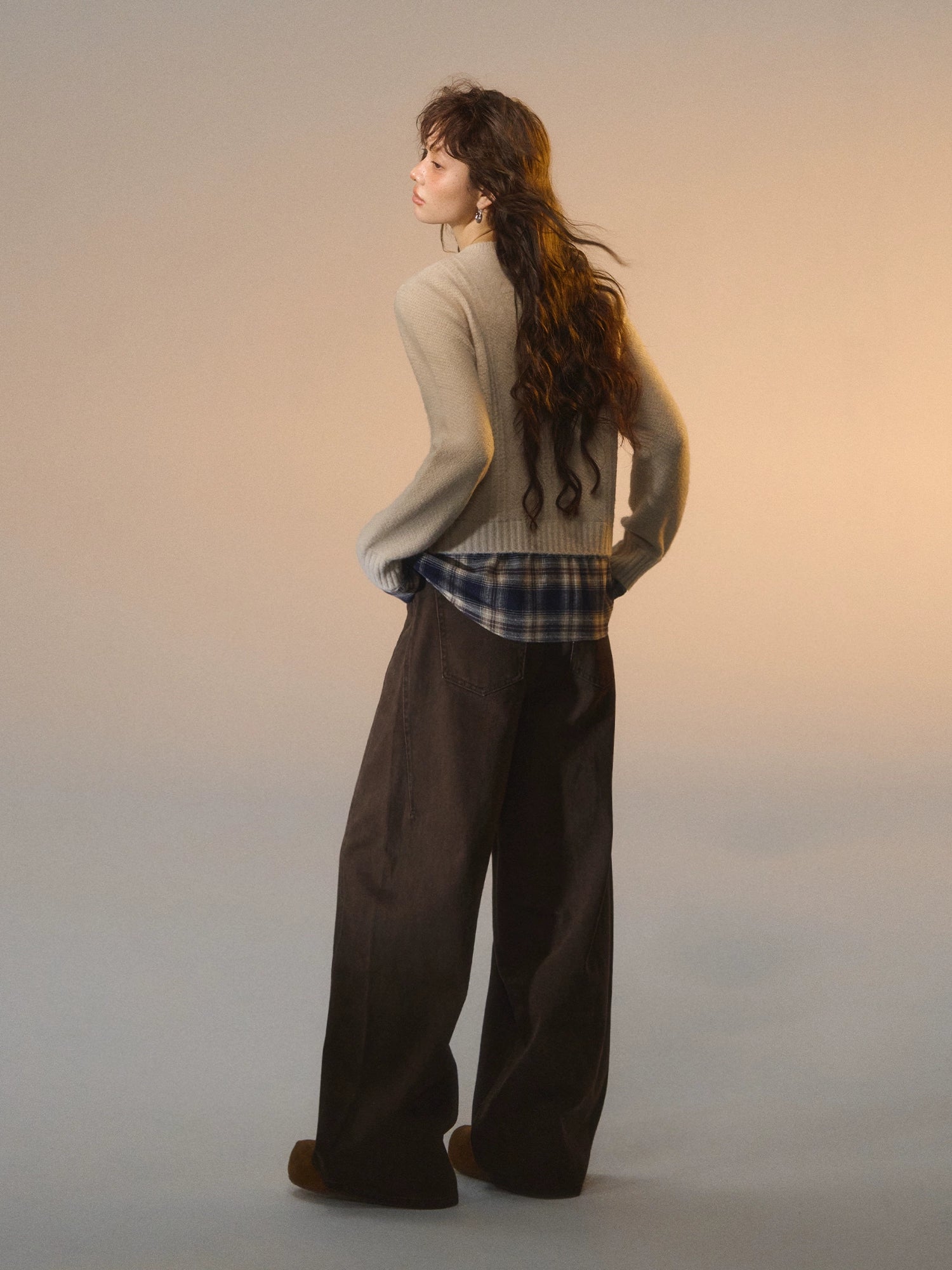 Plaid Layered Cable Cardigan