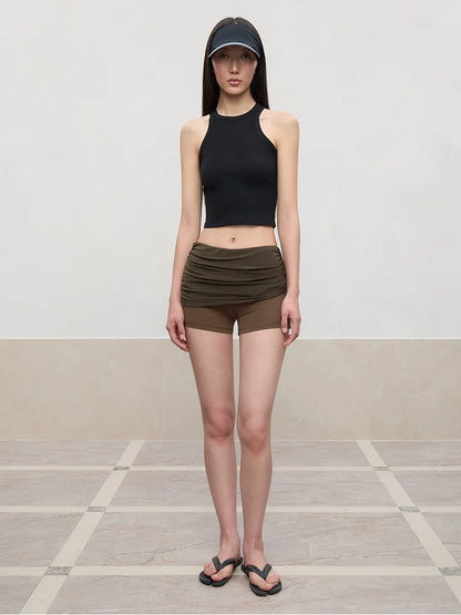 Color-Blocked and Pleated Low-Waist Shorts