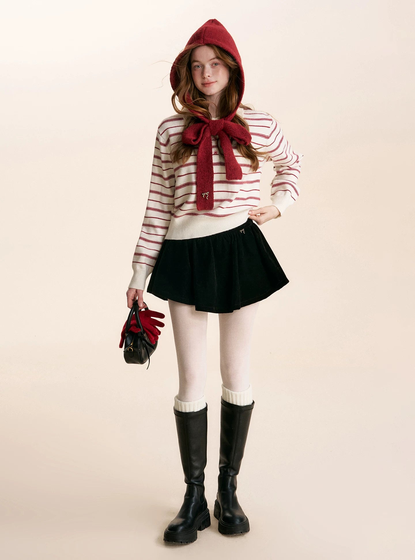 Striped Knit Polo Neck Pullover Sweater