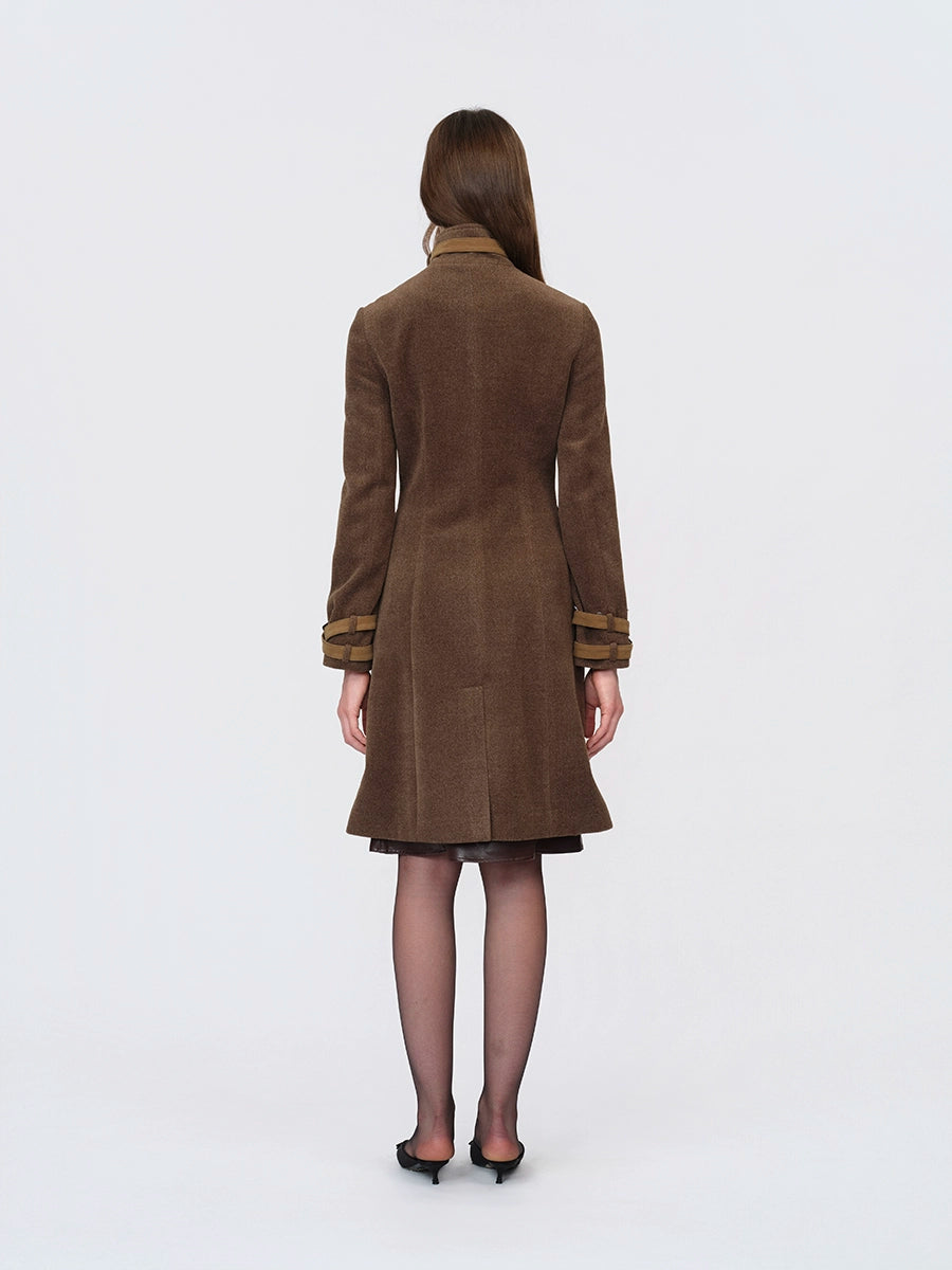 Detachable-Collar Wool-Blend Long Coat