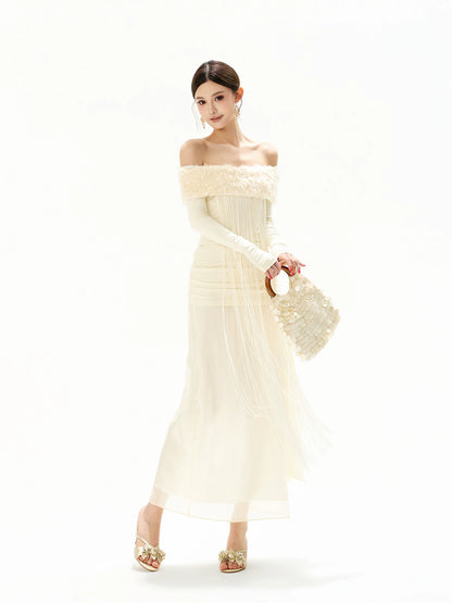 Feather Sequin Off-Shoulder Dress