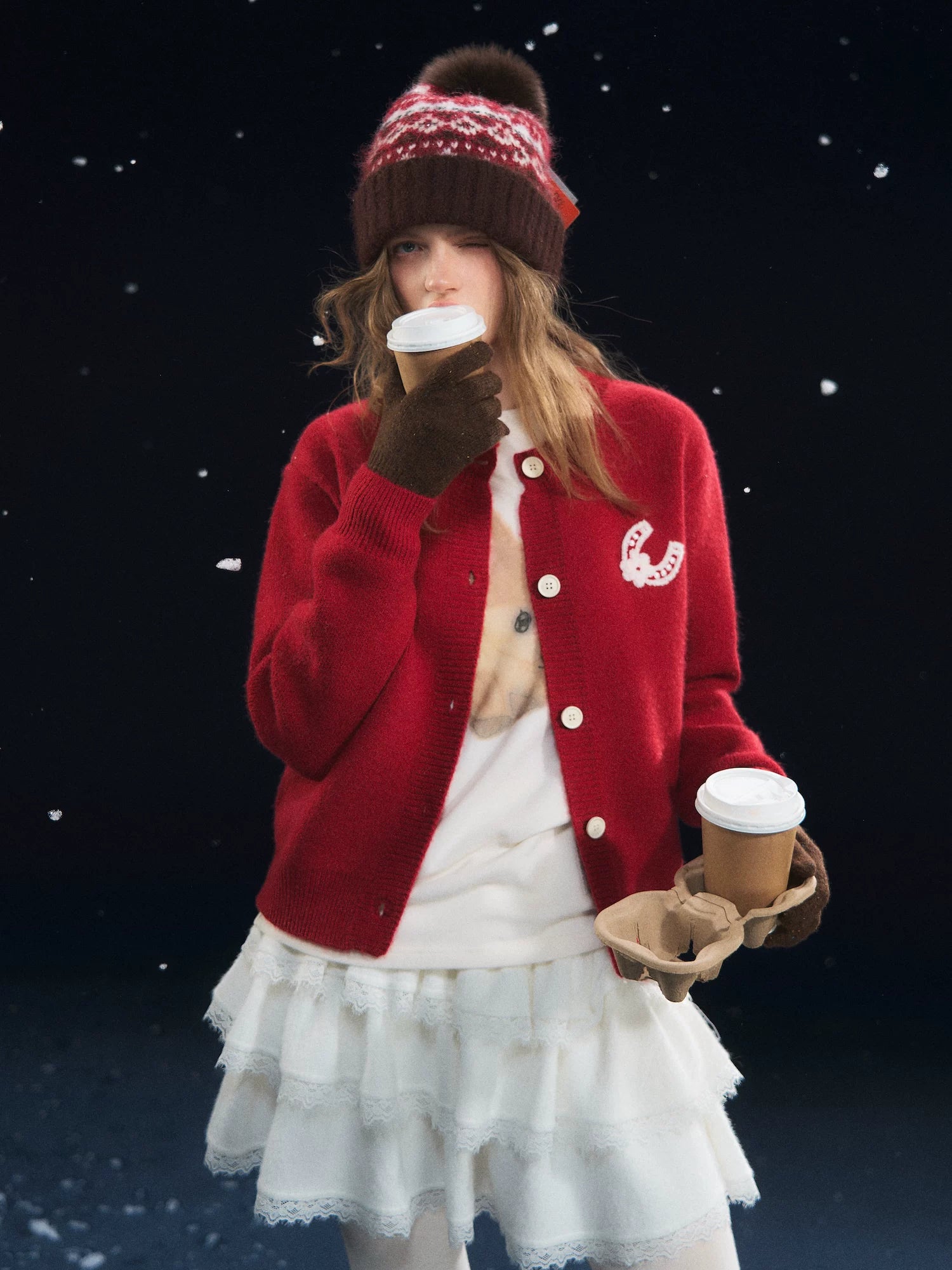 Red Pony Print Crewneck Cardigan