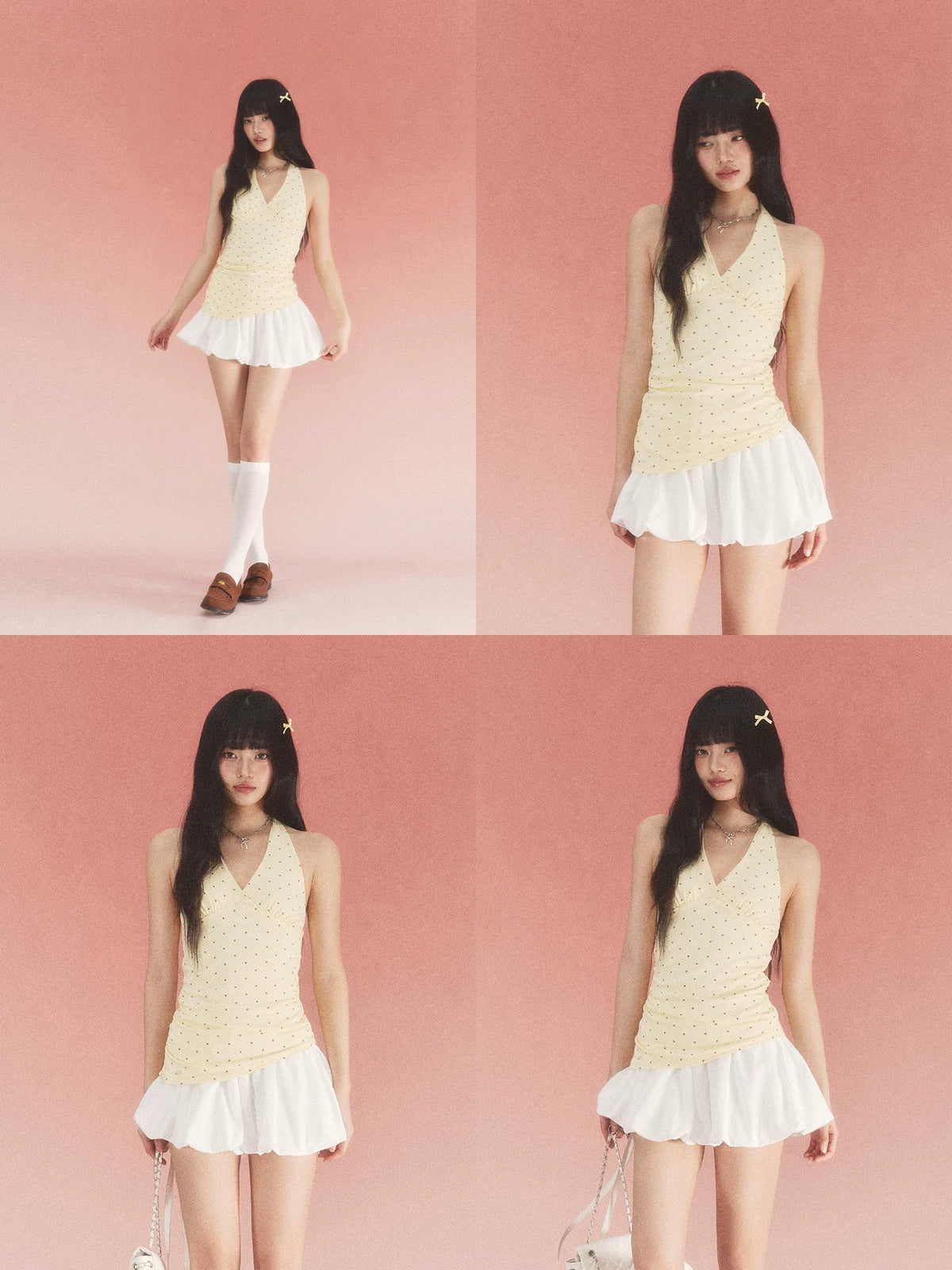 Yellow Polka Dot Halter Dress