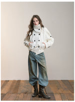 Vintage Pleated Stand Collar Jacket