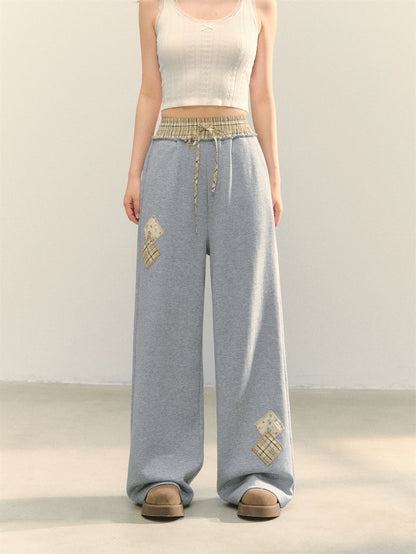 Gray Embroidered Zipper Hoodie&amp; Checkered Pants Set