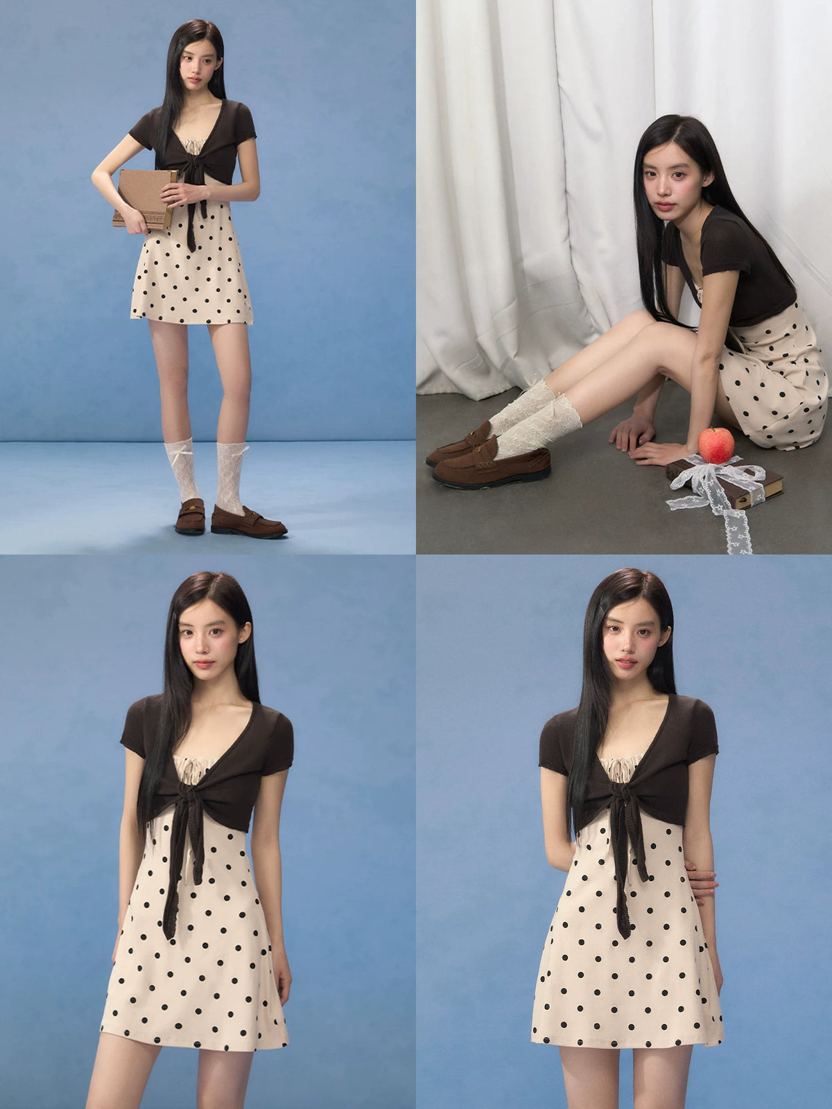 Brown Polka Dot Dress Set