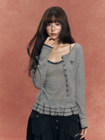 Lyocell Stripe Cardigan & Lace-Trim Cami Set