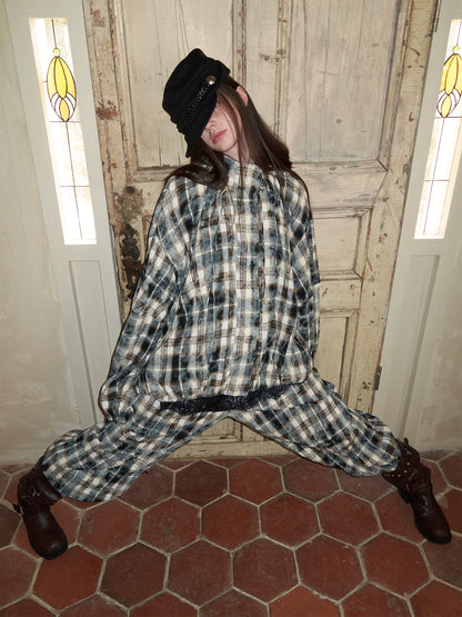 Plaid Crinkle Cargo Pants