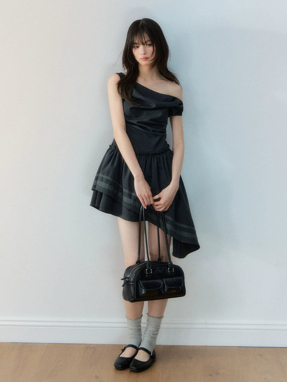 Deep Gray Asymmetric Fitted Dress