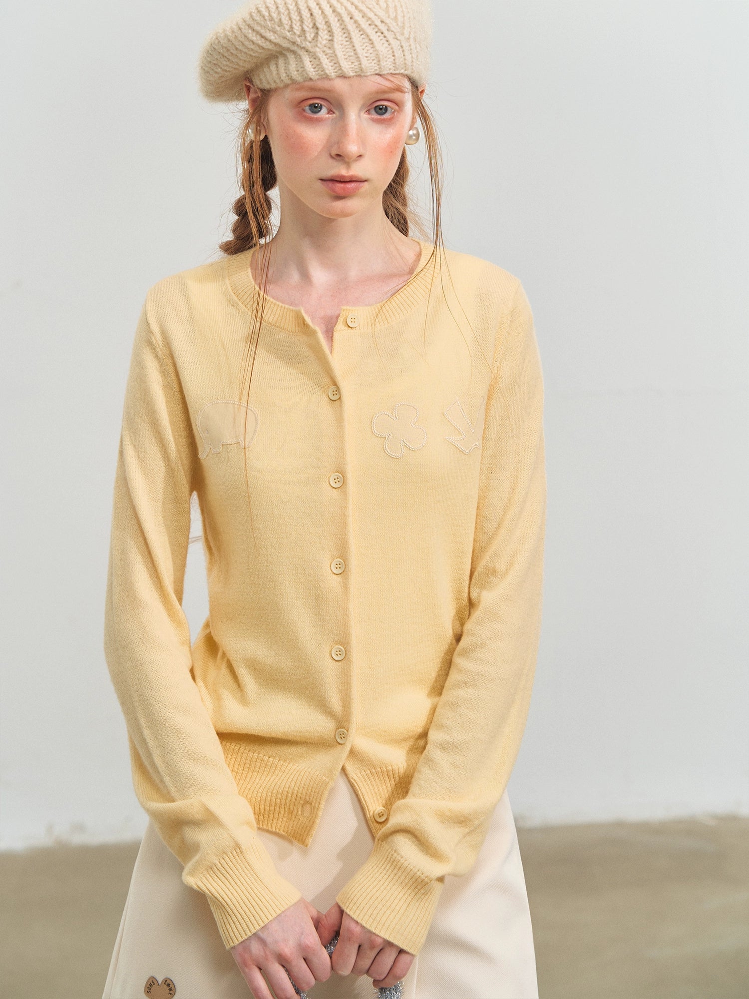 Crewneck Cartoon Patch Embroidered Cardigan