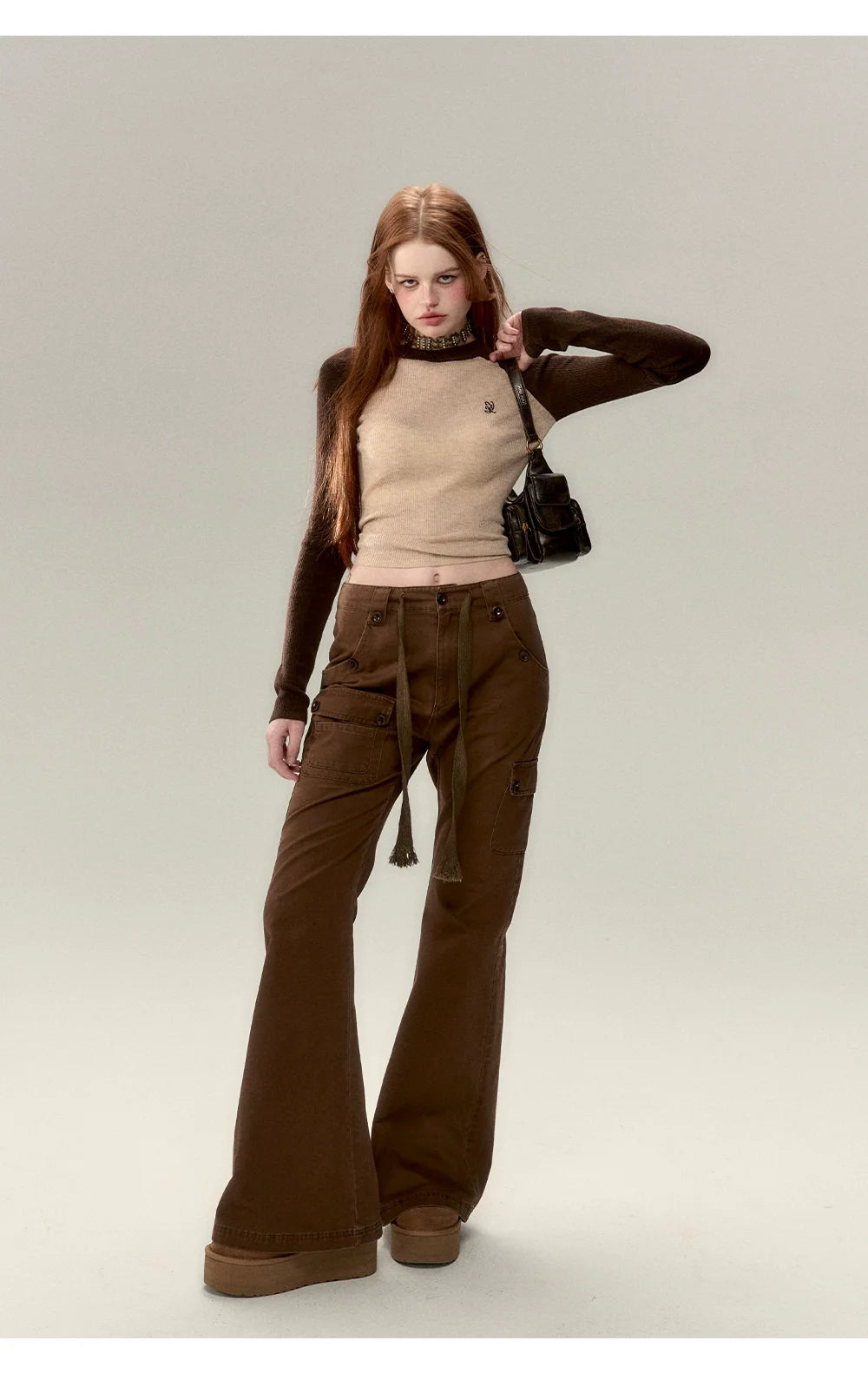 Apricot &amp; Coffee Wool Knit Sweater