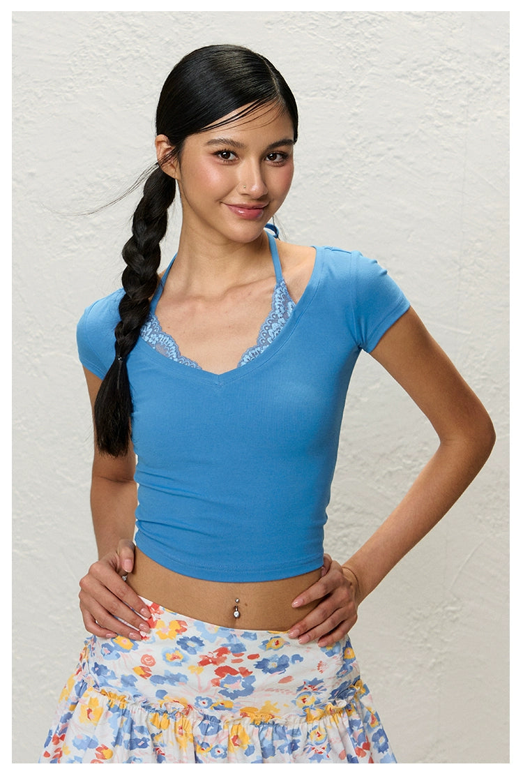 Orange &amp; Blue Halter Layered T-Shirt