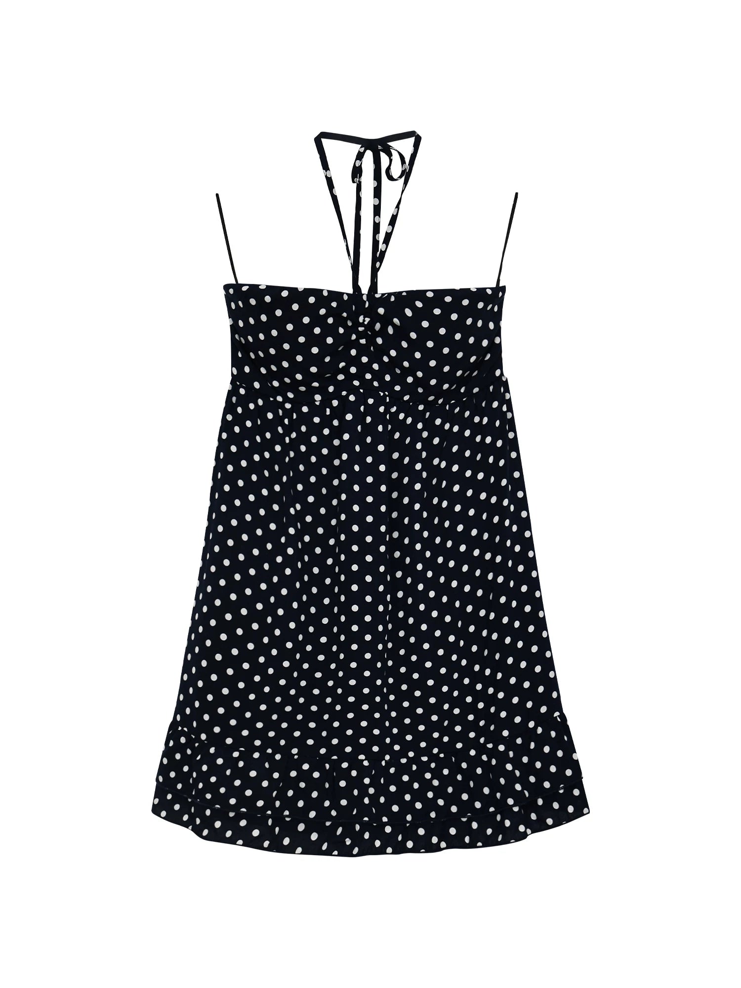 Navy Blue Polka Dot Halter Dress