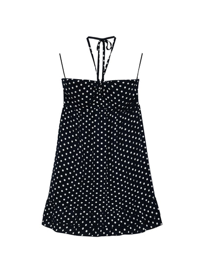 Navy Blue Polka Dot Halter Dress