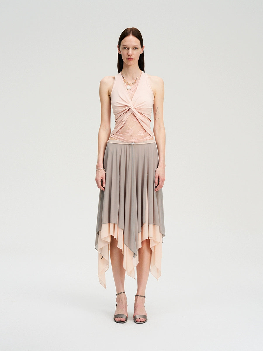 Lace Panel Twist Knit Tank