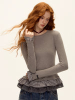 Wool Blend Tencel Plaid Knit Top