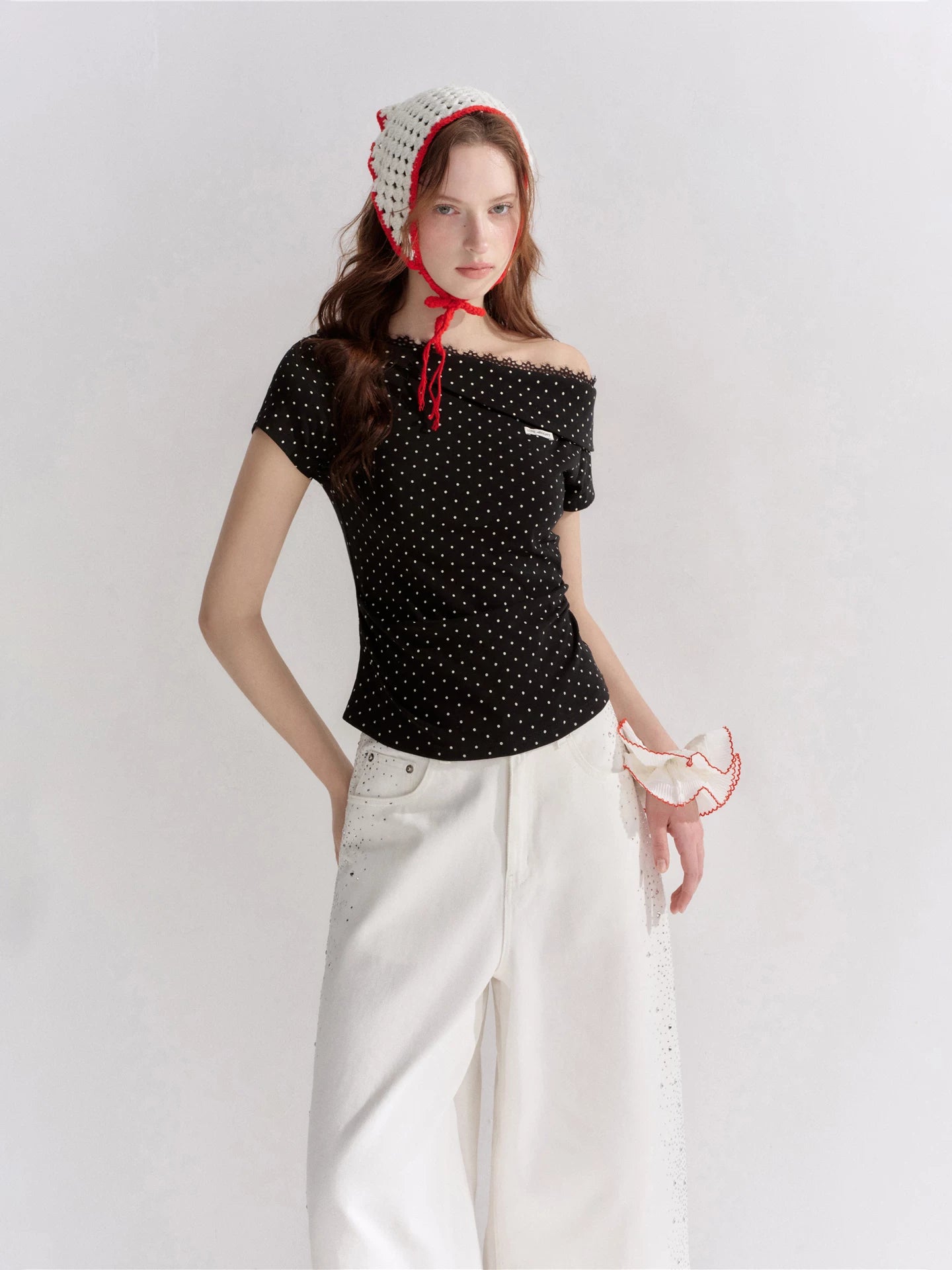 Asymmetric Lace Trim T-Shirt