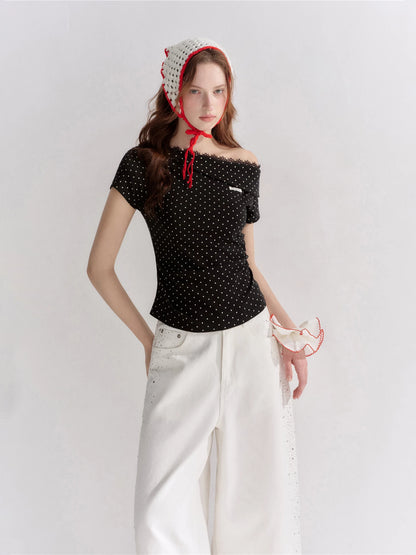 Asymmetric Lace Trim T-Shirt