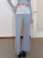 Gray Lace Panel Flared Pants
