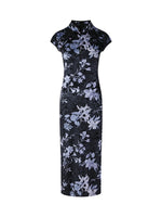 Black Floral Velvet Split Qipao Dress