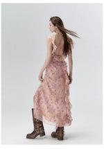Distressed Floral Split Midi Dress