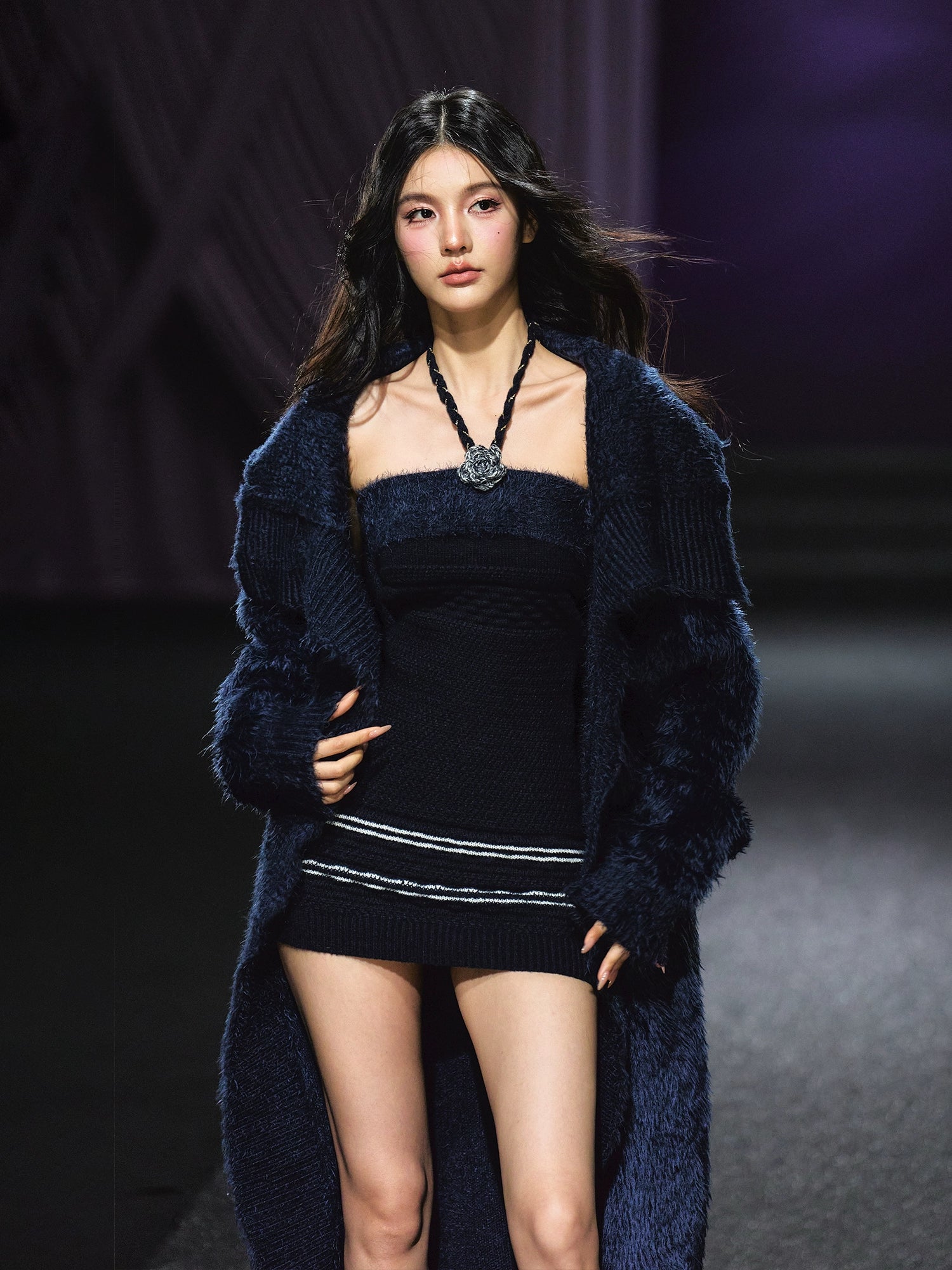 Knit Cardigan Colorblock Dress Set