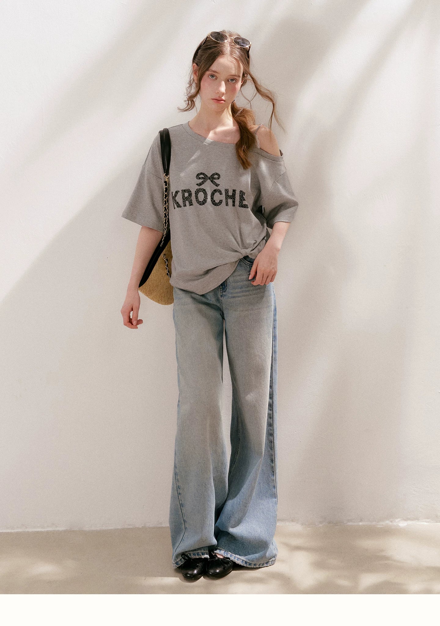 Lace Tie Wide-Leg Jeans