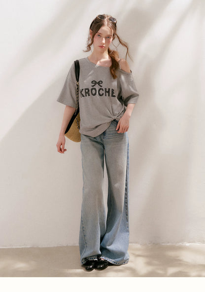 Lace Tie Wide-Leg Jeans