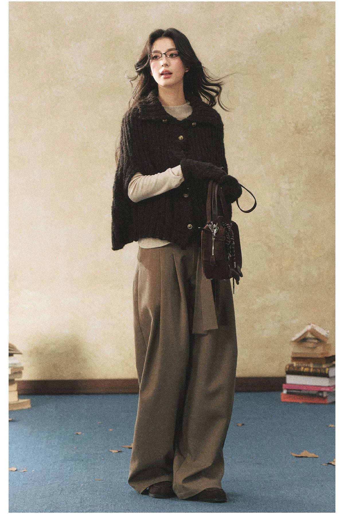Khaki High Waisted Pleated Wide Leg Pants