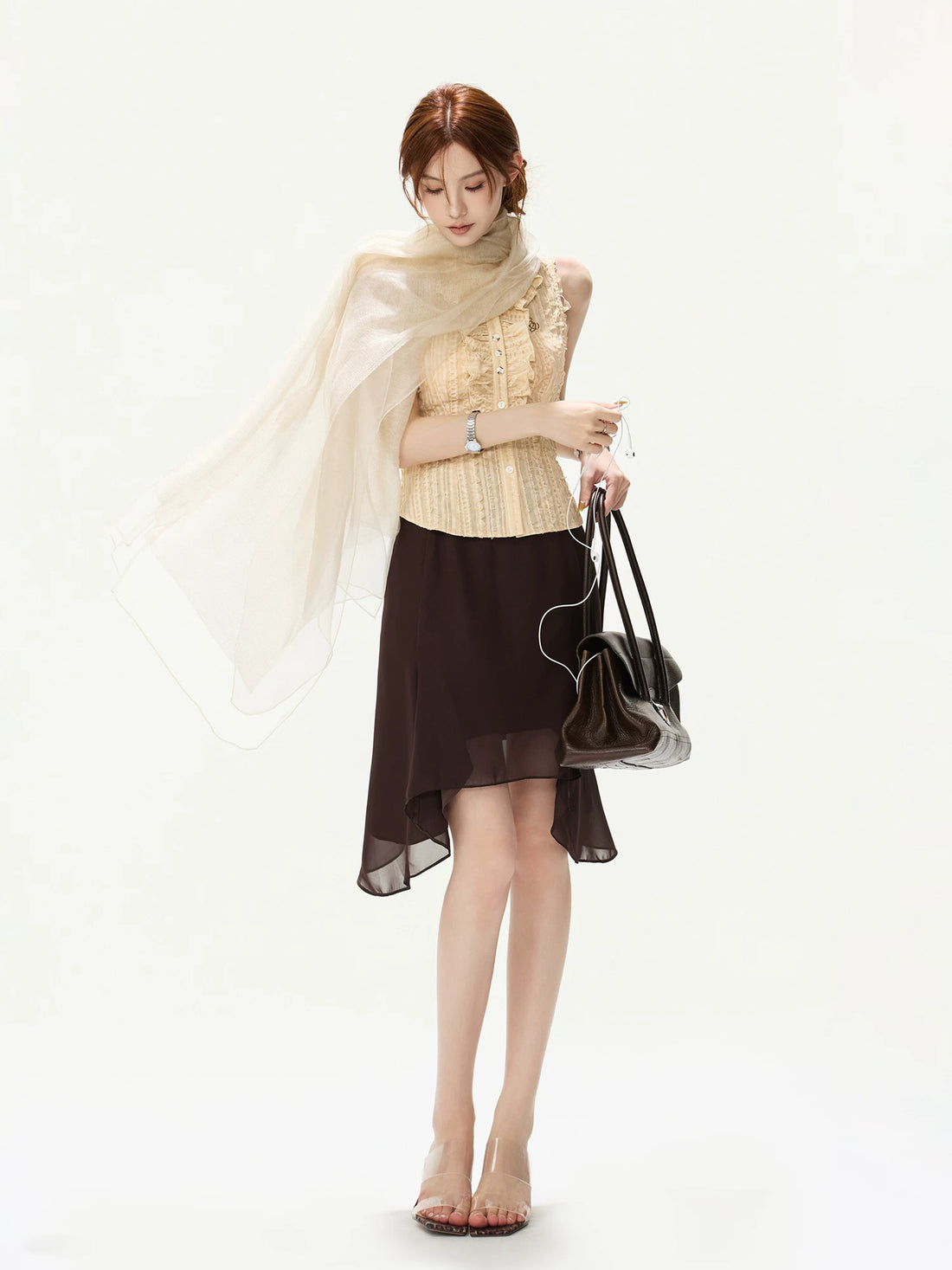 Chiffon Asymmetric Midi Skirt
