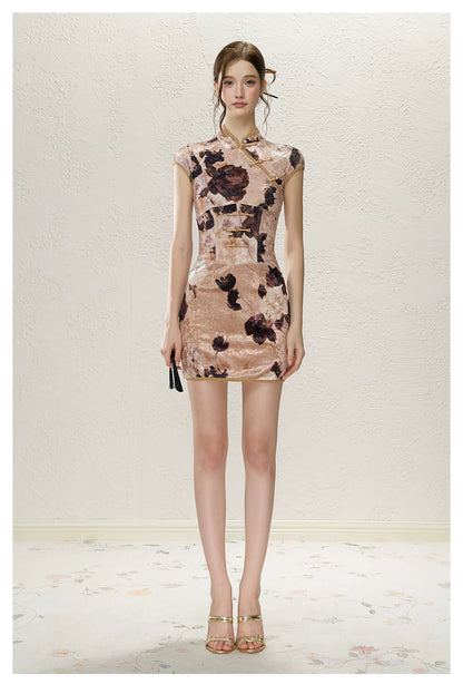 Velvet Blossom Qipao Dress