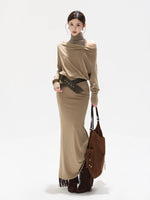 Khaki Draped High-neck Dress