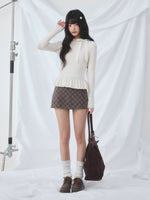 Apricot Bow Ruffle Knit Top