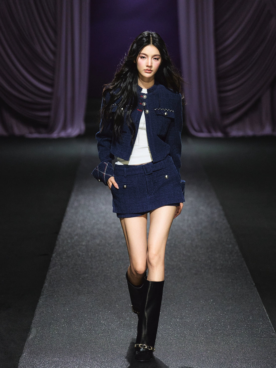 Quilted Stitch Jacket & A-Line Skirt Set