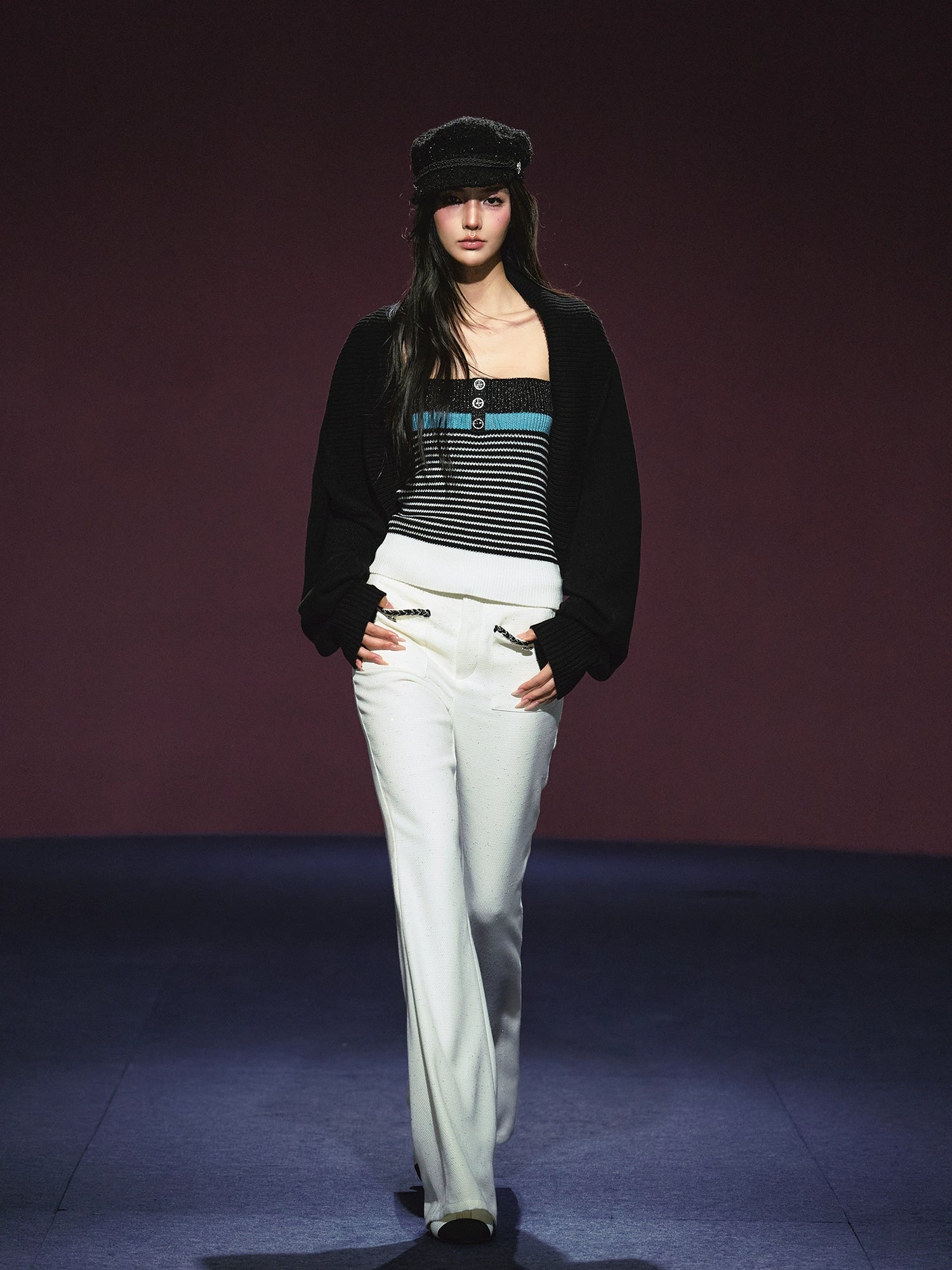 Tweed Color-Block Slightly Flared Trousers