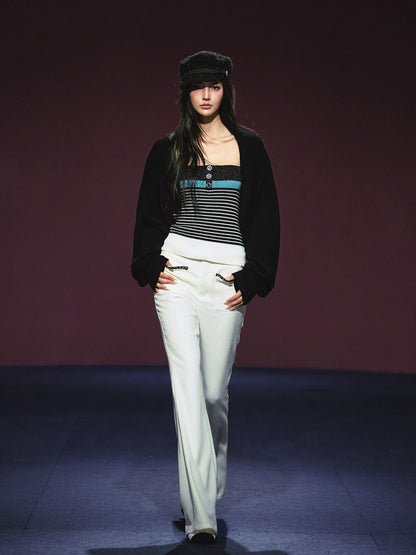 Tweed Color-Block Slightly Flared Trousers