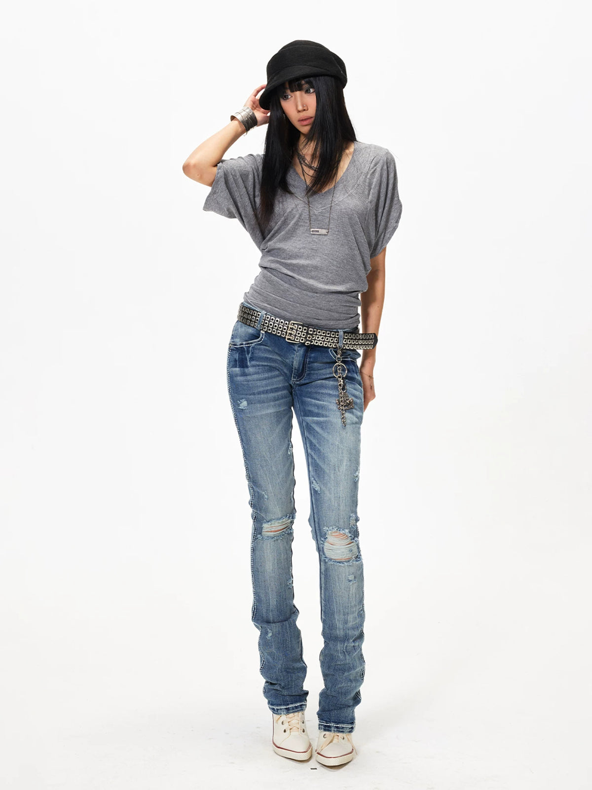 Batwing Sleeve V-Neck Tee