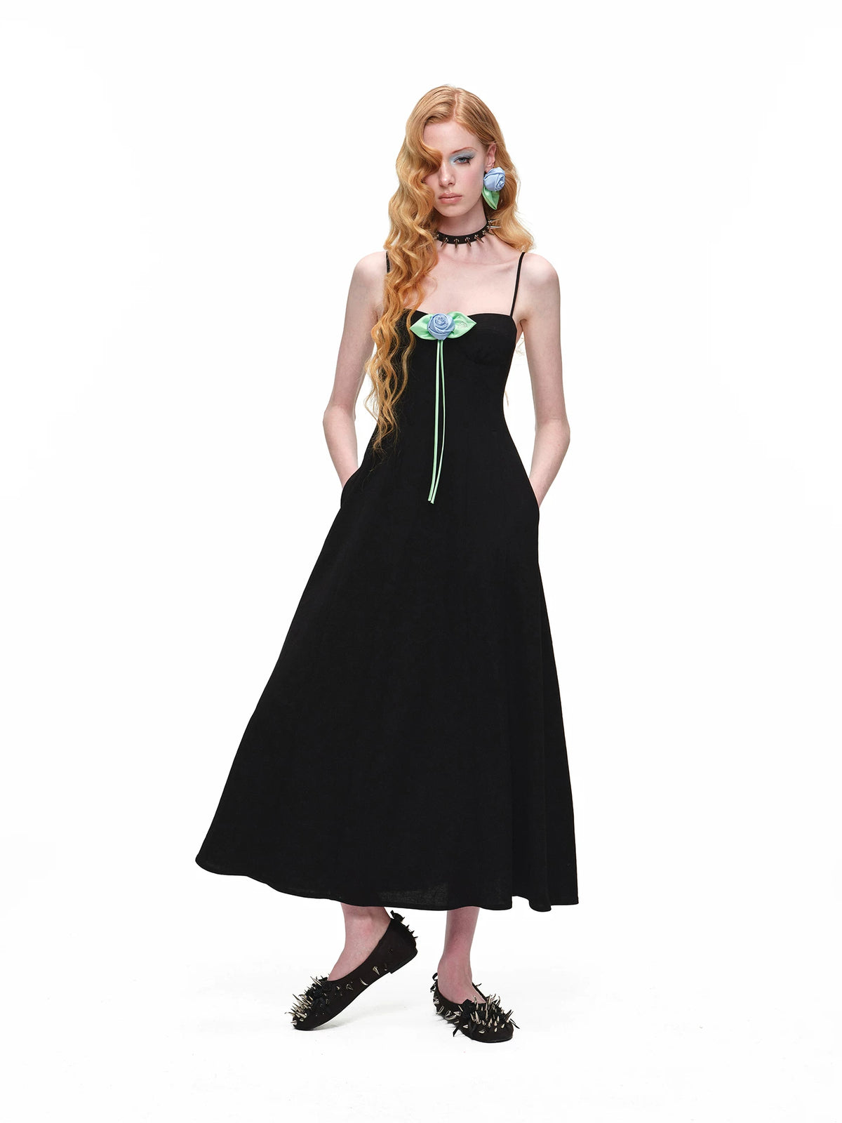 Black Corset A-Line Midi Dress