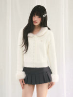 Cable Knit Fur Collar Cardigan