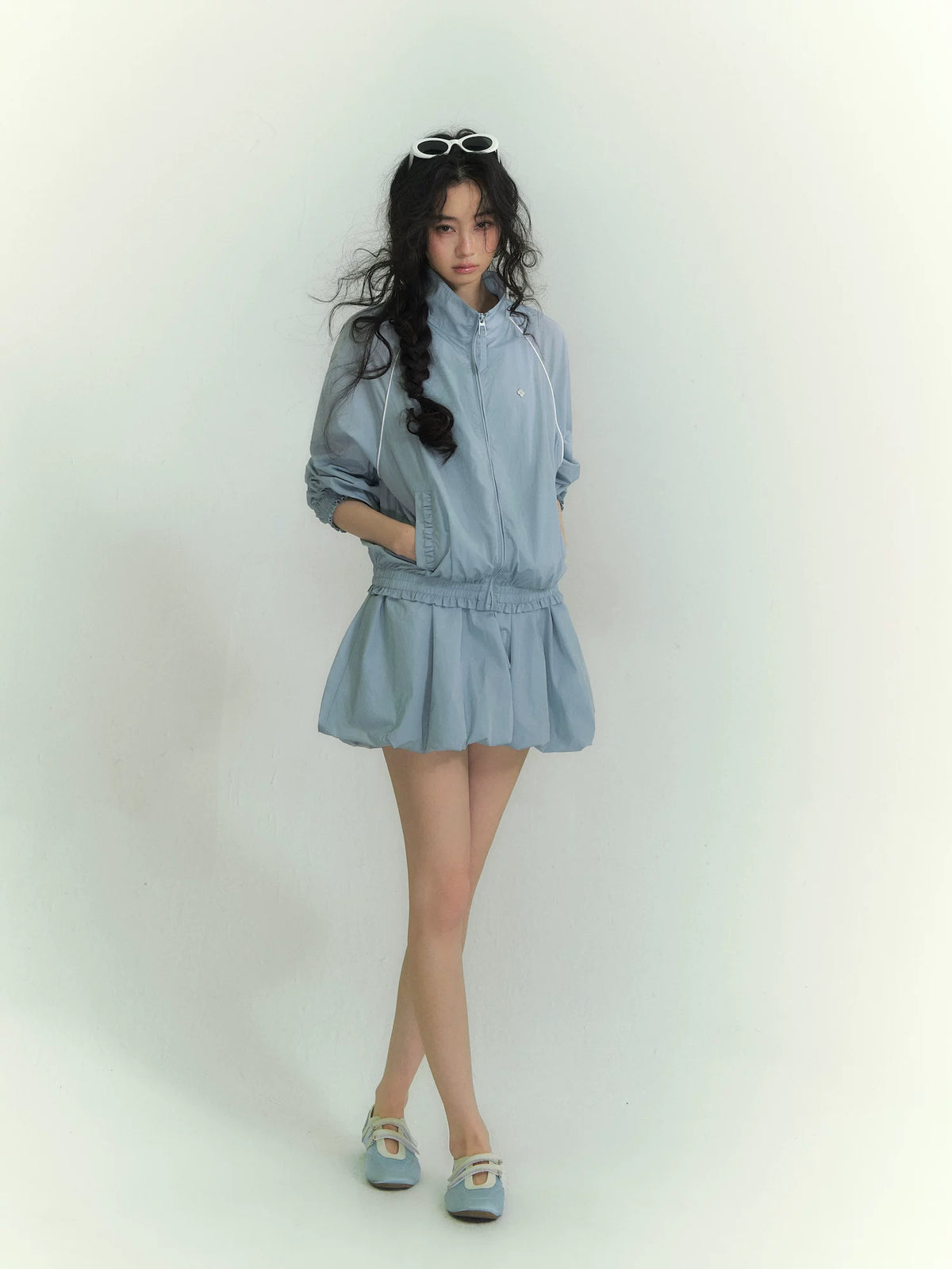 Floral Stand Collar Jacket &amp; Dress Set