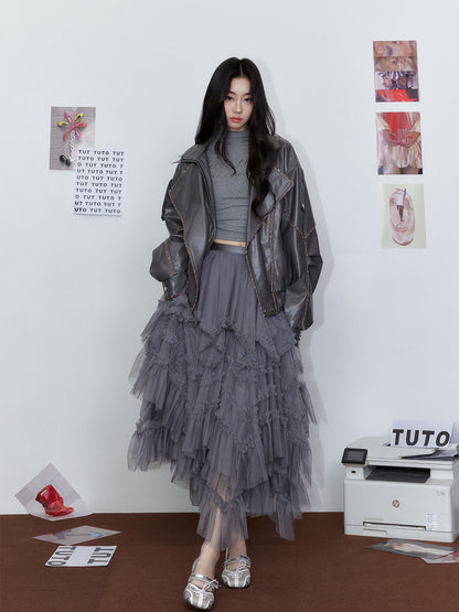 A-Line Long Skirt with Flared Tulle