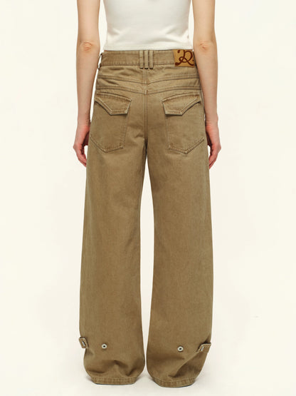 Washed Adjustable Straight Pants
