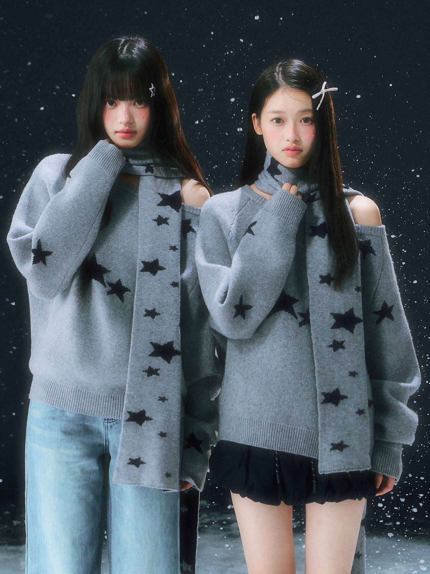 Gray Starry Knit Sweater