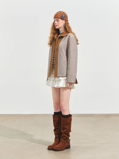 Doll Collar Suede Leather Jacket