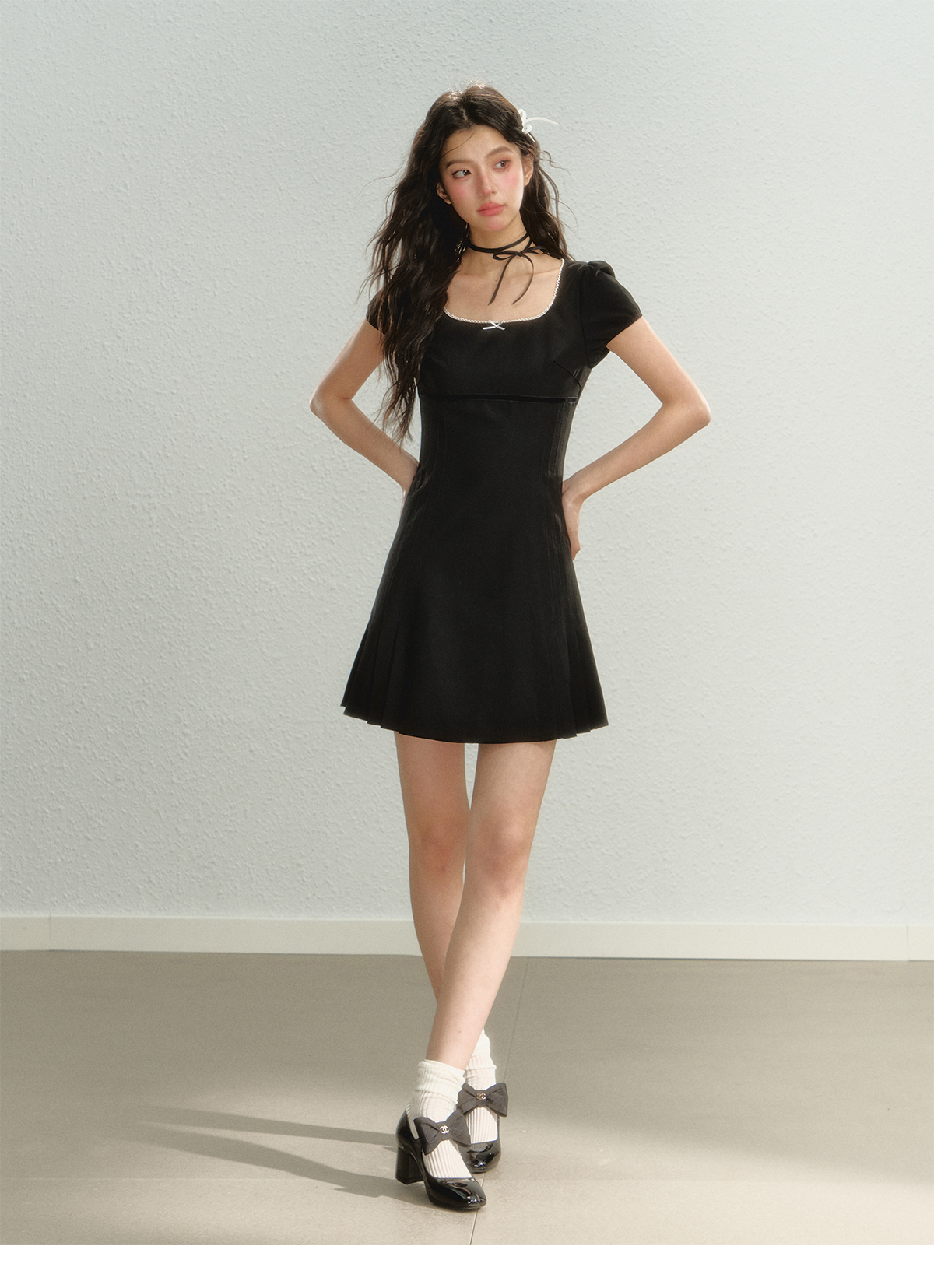 Square Neck Pleated Dress