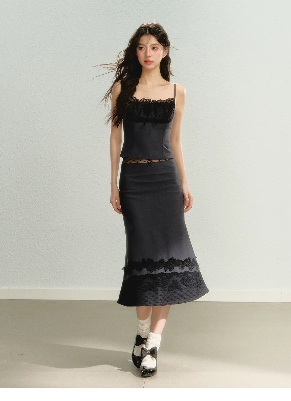 Lace Spaghetti Strap Tank Top &amp; Mini Skirt Set