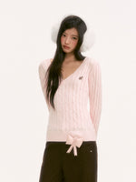 Pink V-Neck Knit Top